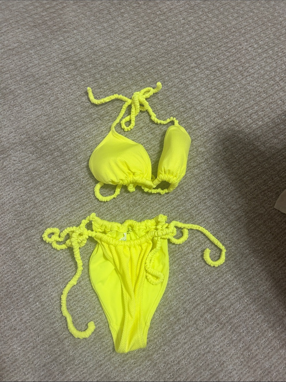 aerie Neon Yellow Ruched Tie Bikini Set